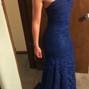 Strapless blue formal full-length dress